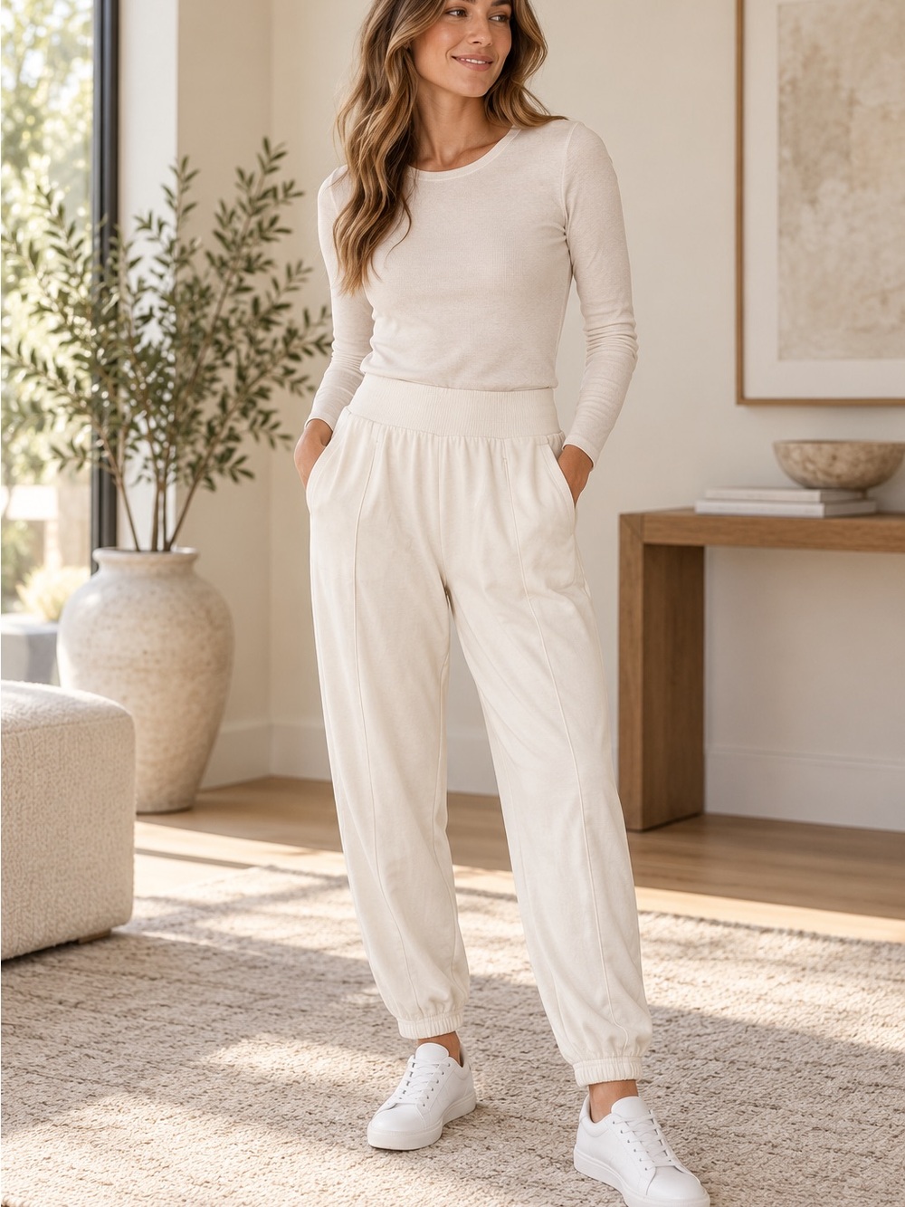 Lou & Grey Cream Pull-On Jogger Pants Size Small NWT
